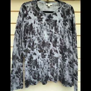 Coldwater Creek dark/light grey tiedye sweather, front buttons, long sleeves, 2X